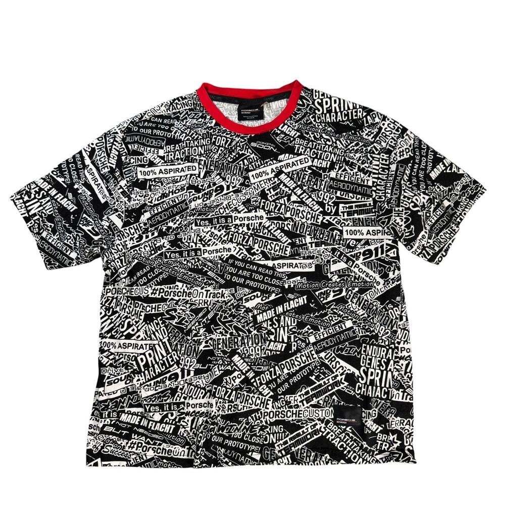 Porsche Motorsport Shirt Men's M Black White Red Official Graphic AOP Logo 2023